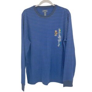 Polo Ralph Lauren Basketball Bear Sleep Shirt NWOT Blue/Black Striped Size L